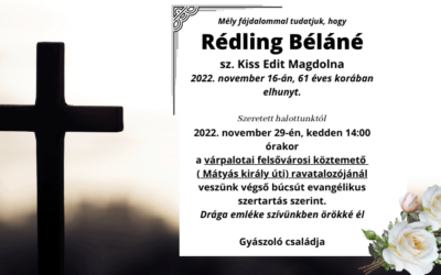 Rédling Béláné-gyászjelentés