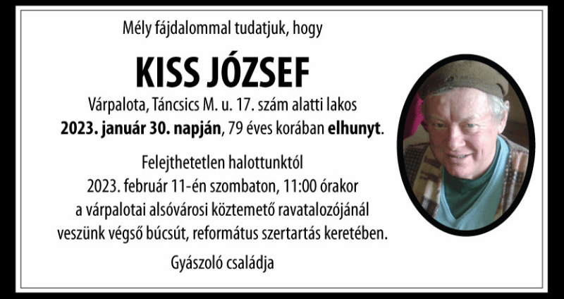 KISS JÓZSEF-gyászjelentés