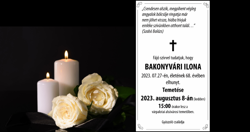 Bakonyvári Ilona online gyászjelentés