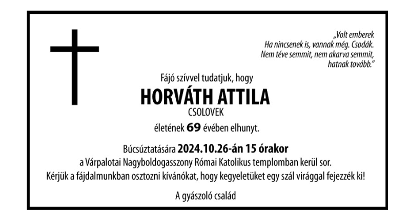 Horváth Attila-csolovek gyászjelentése