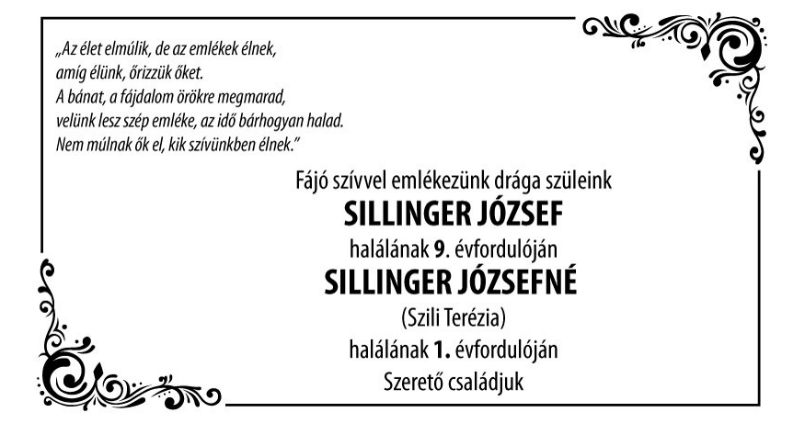 Sillinger József és Sillinger Józsefné-megemlékezés