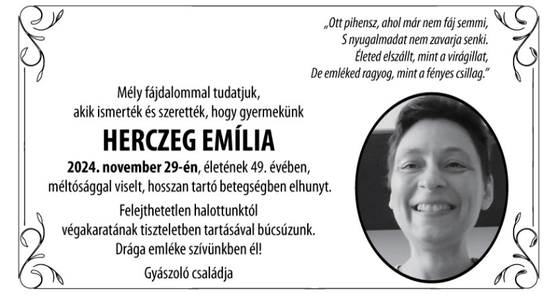 Herczeg Emília Várpalotai gyász