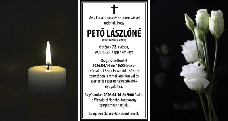 Pető Lászlóné – gyászjelentés