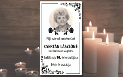 Csertán Lászlóné halálának 10. éves évfordulójára